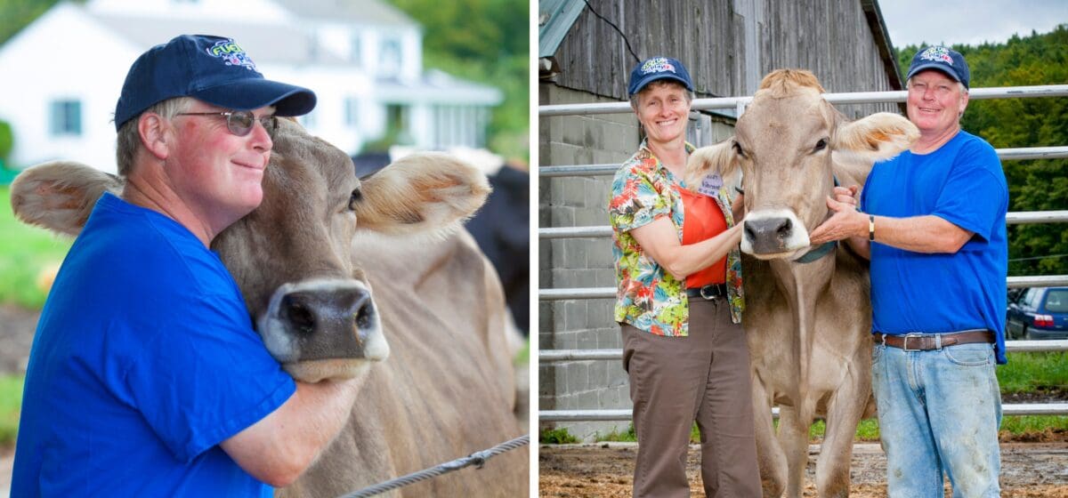 luther family farm owners with cow