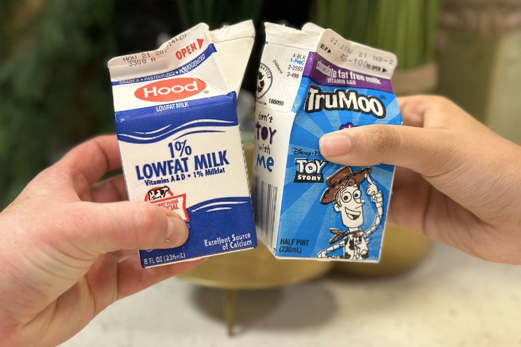 Cheers with school milk cartons.